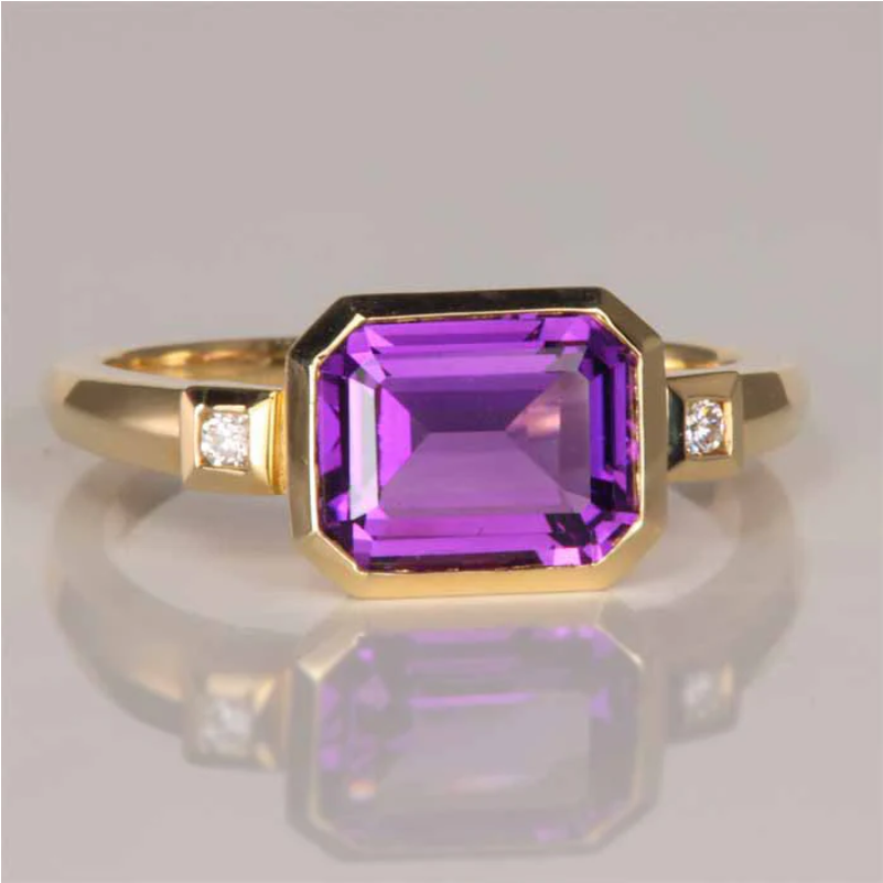 TEST 14K Yellow Gold Bezel Set Amethyst and Diamond Ring 1.55 Carats