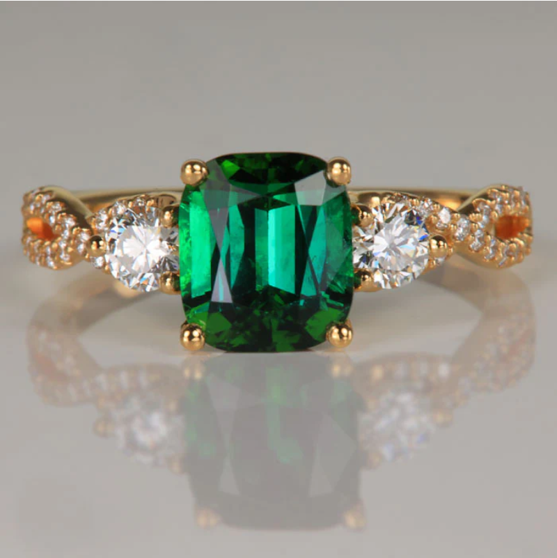 TEST 14K Yellow Gold Antique Cushion Cut Tourmaline and Diamond Ring 2.33 Carats