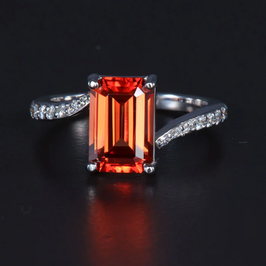 TEST 14K White Gold Emerald Cut Zircon and Diamond Bypass Ring 3.40 Carats